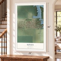 Tovey, Illinois map, 24 x 36 inch print in a white frame by a staircase