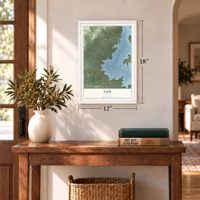 Tow, Texas map, 12 x 18 inch print in a white frame in an entryway