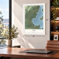 Tow, Texas map, 18 x 24 inch print in a white frame in a home office