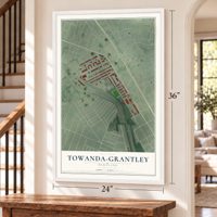 Towanda-Grantley, Maryland map, 24 x 36 inch print in a white frame by a staircase