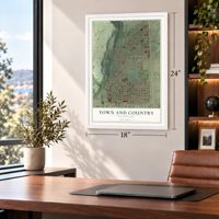 Town and Country, Washington map, 18 x 24 inch print in a white frame in a home office