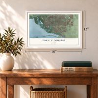 Town 'n' Country, Florida map, 12 x 18 inch print in a white frame in an entryway