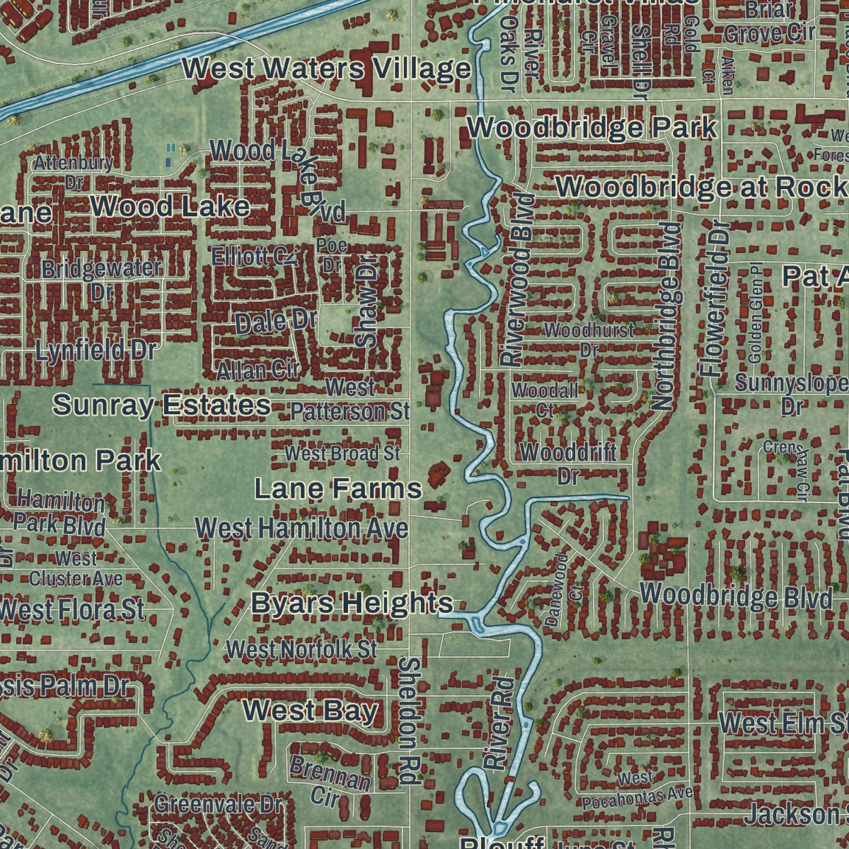 Second close-up of the map of Town 'n' Country, Florida print showing more streets and buildings