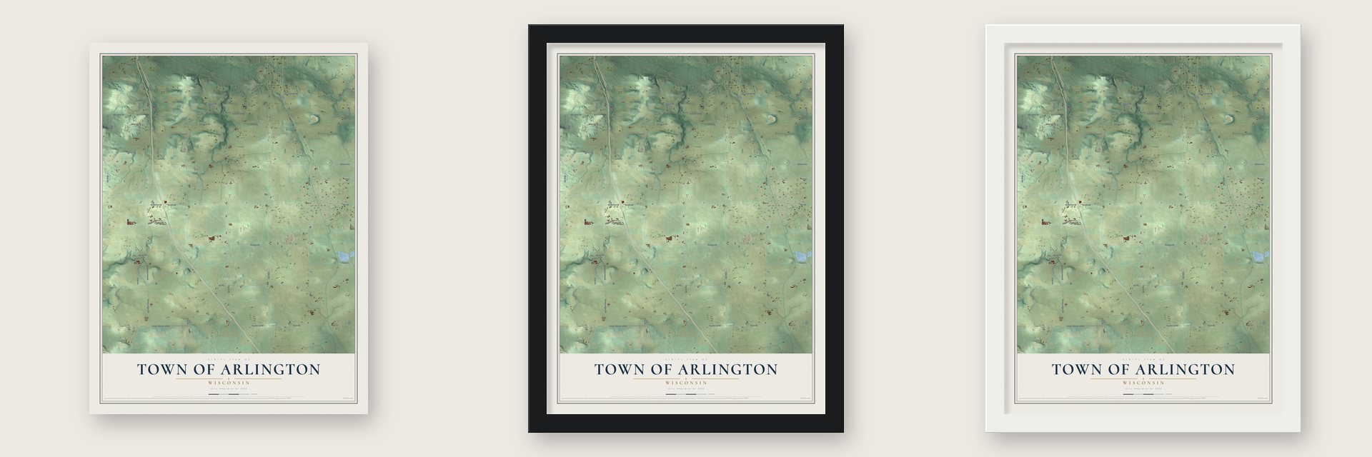 Town of Arlington, Wisconsin map unframed, in a black wood frame and in a white wood frame