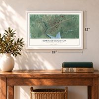 Town of Boonton, Morris County, New Jersey map, 12 x 18 inch print in a white frame in an entryway