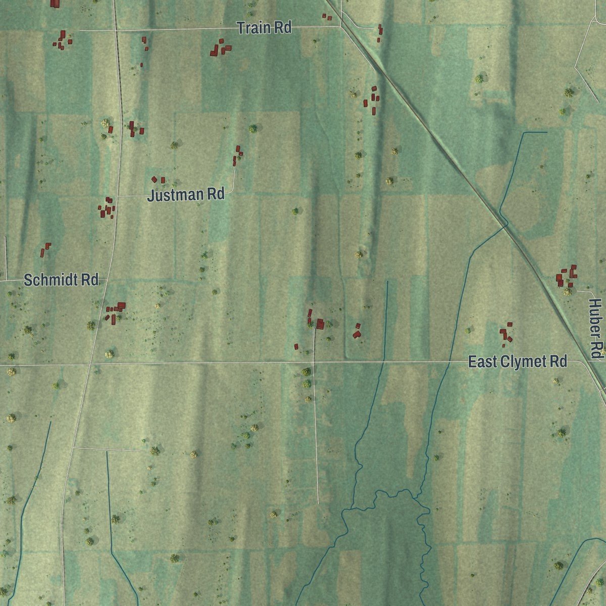 Second close-up of the map of the Town of Clyman, Wisconsin print showing more streets and buildings