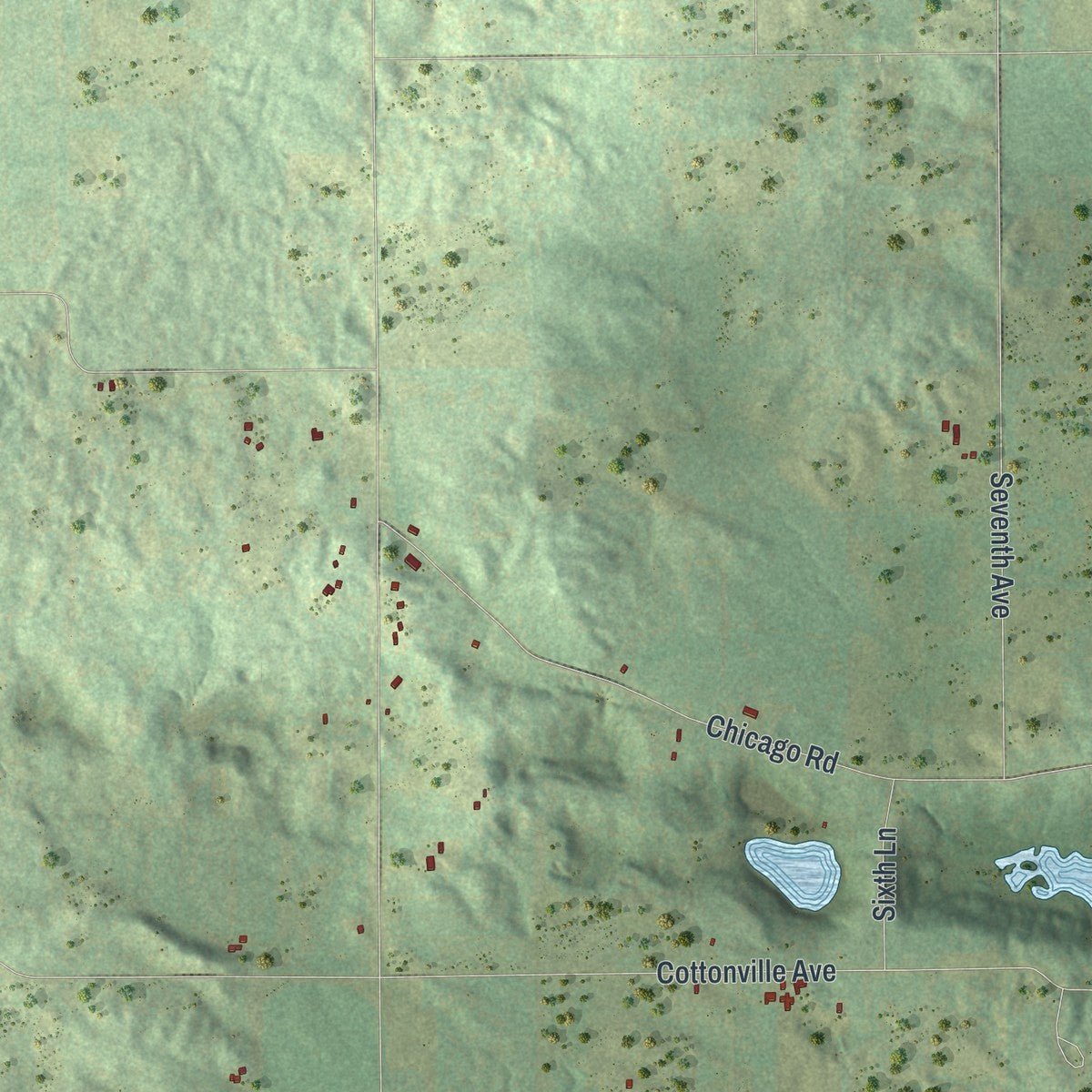 Second close-up of the map of the Town of Coloma, Wisconsin print showing more streets and buildings