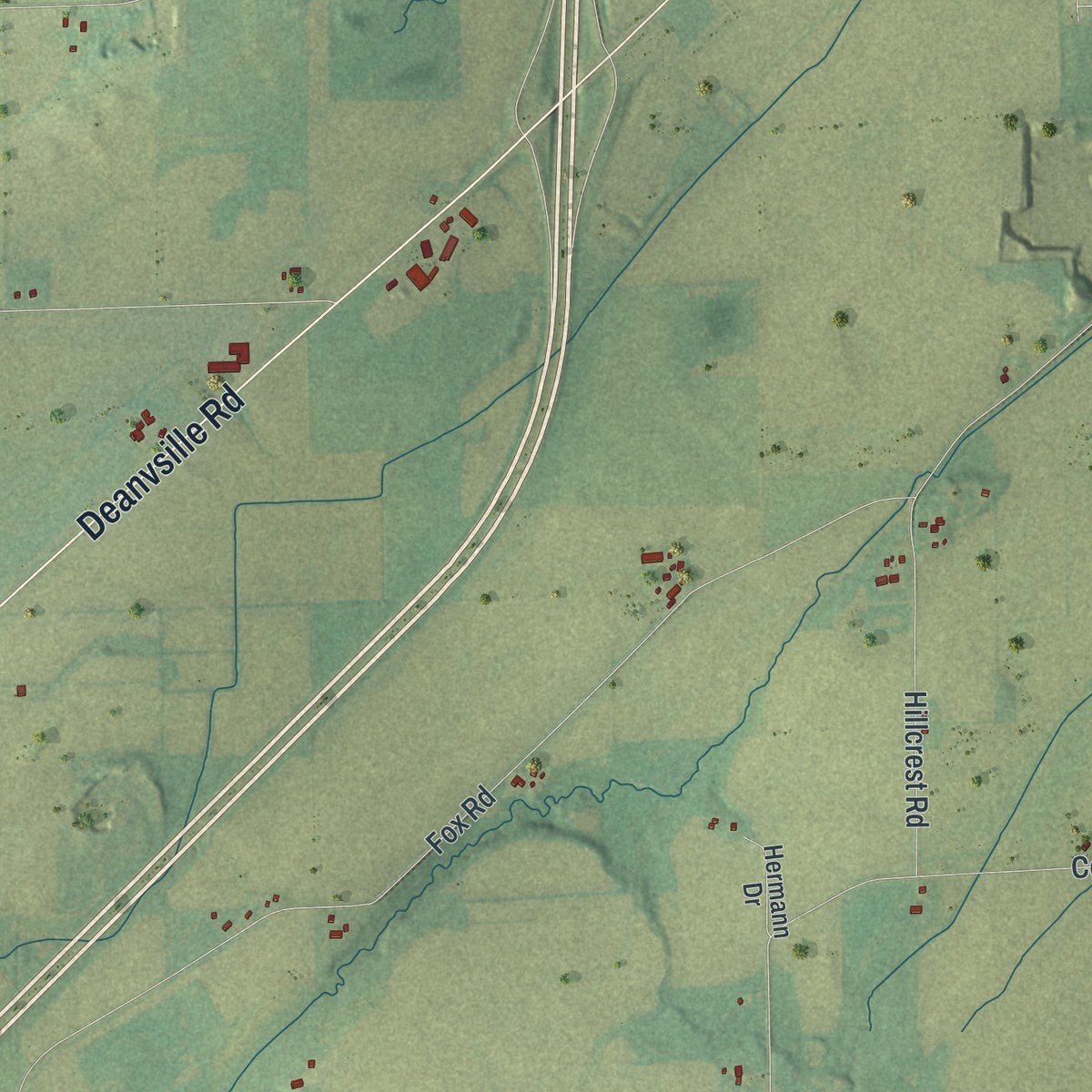 Second close-up of the map of the Town of Columbus, Wisconsin print showing more streets and buildings