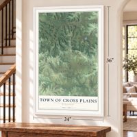 Town of Cross Plains, Wisconsin map, 24 x 36 inch print in a white frame by a staircase