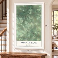 Town of Dane, Wisconsin map, 24 x 36 inch print in a white frame by a staircase