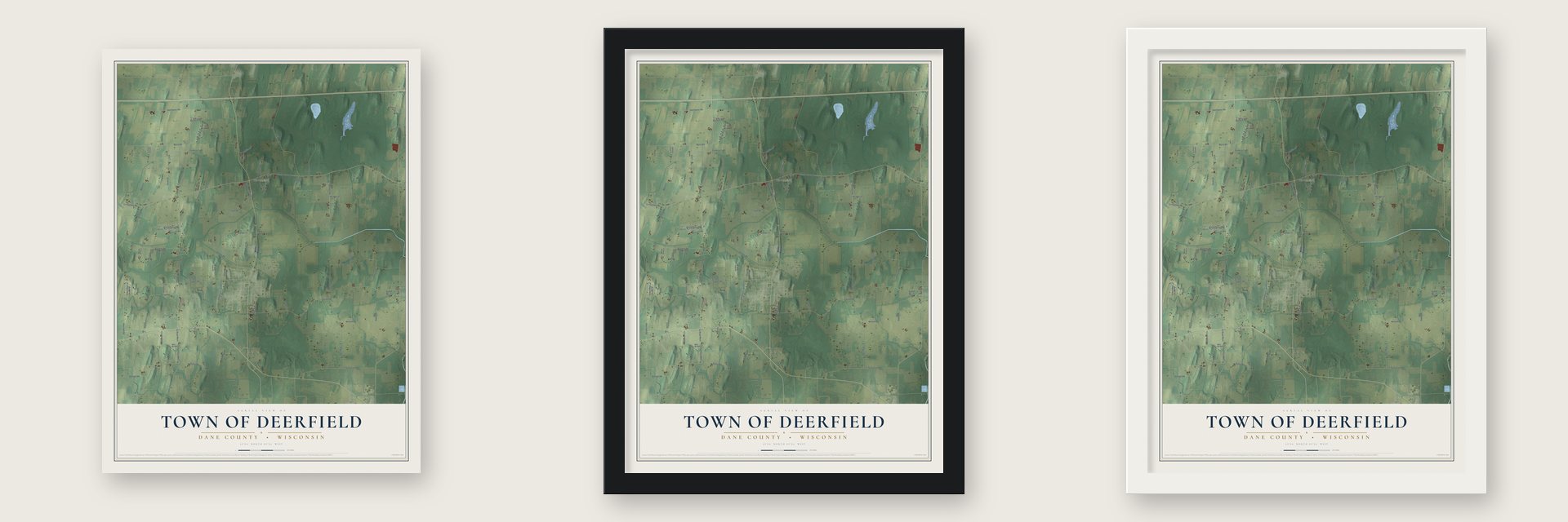 Town of Deerfield, Dane County, Wisconsin map unframed, in a black wood frame and in a white wood frame