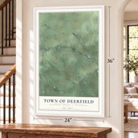 Town of Deerfield, Waushara County, Wisconsin map, 24 x 36 inch print in a white frame by a staircase