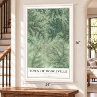 Town of Dodgeville, Wisconsin map, 24 x 36 inch print in a white frame by a staircase