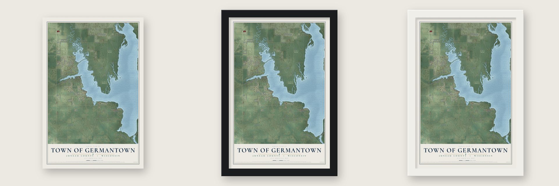 Town of Germantown, Juneau County, Wisconsin map unframed, in a black wood frame and in a white wood frame