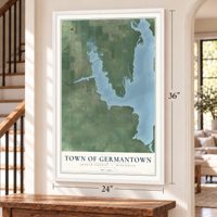Town of Germantown, Juneau County, Wisconsin map, 24 x 36 inch print in a white frame by a staircase