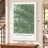 Town of Hillsboro, Wisconsin map, 24 x 36 inch print in a white frame by a staircase