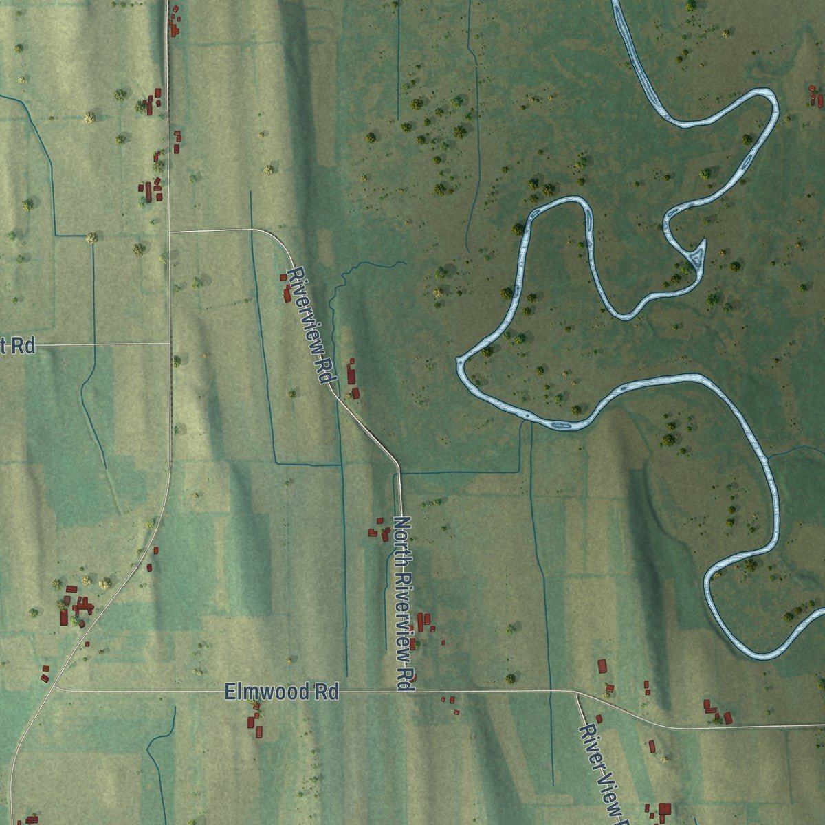 Second close-up of the map of the Town of Hustisford, Wisconsin print showing more streets and buildings