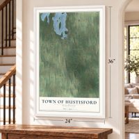 Town of Hustisford, Wisconsin map, 24 x 36 inch print in a white frame by a staircase