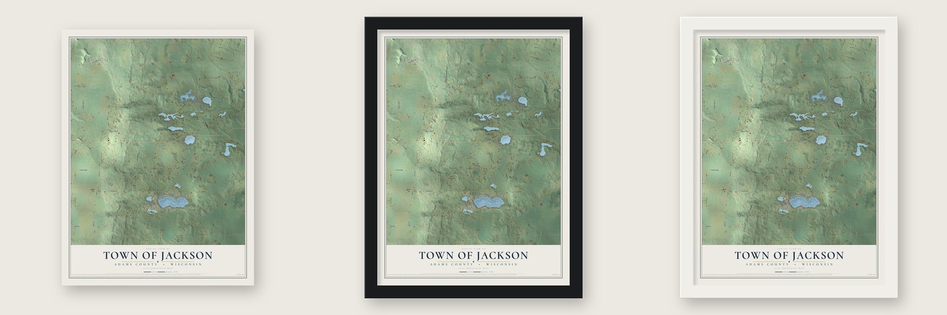 Town of Jackson, Adams County, Wisconsin map unframed, in a black wood frame and in a white wood frame