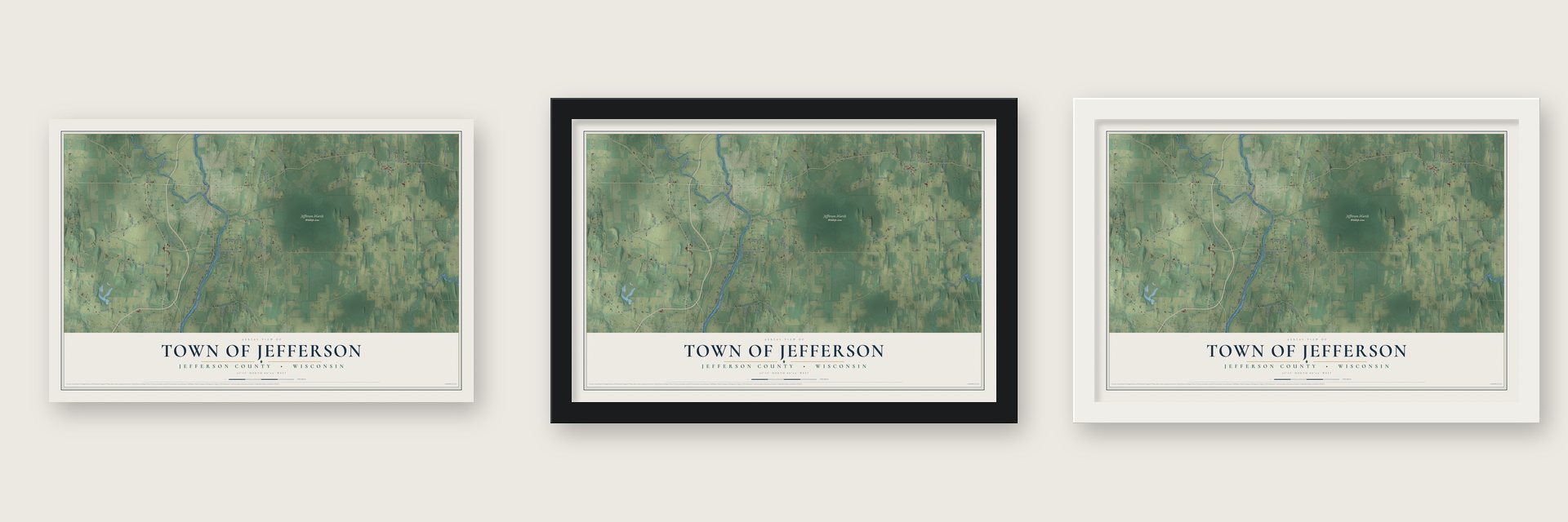 Town of Jefferson, Jefferson County, Wisconsin map unframed, in a black wood frame and in a white wood frame
