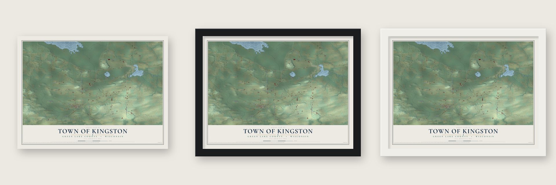 Town of Kingston, Green Lake County, Wisconsin map unframed, in a black wood frame and in a white wood frame