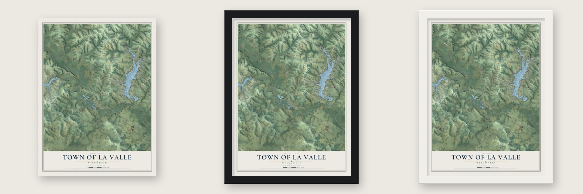 Town of La Valle, Wisconsin map unframed, in a black wood frame and in a white wood frame