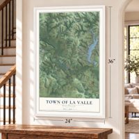 Town of La Valle, Wisconsin map, 24 x 36 inch print in a white frame by a staircase