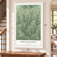 Town of Linden, Wisconsin map, 24 x 36 inch print in a white frame by a staircase