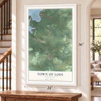 Town of Lodi, Wisconsin map, 24 x 36 inch print in a white frame by a staircase