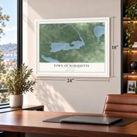 Town of Marquette, Wisconsin map, 18 x 24 inch print in a white frame in a home office