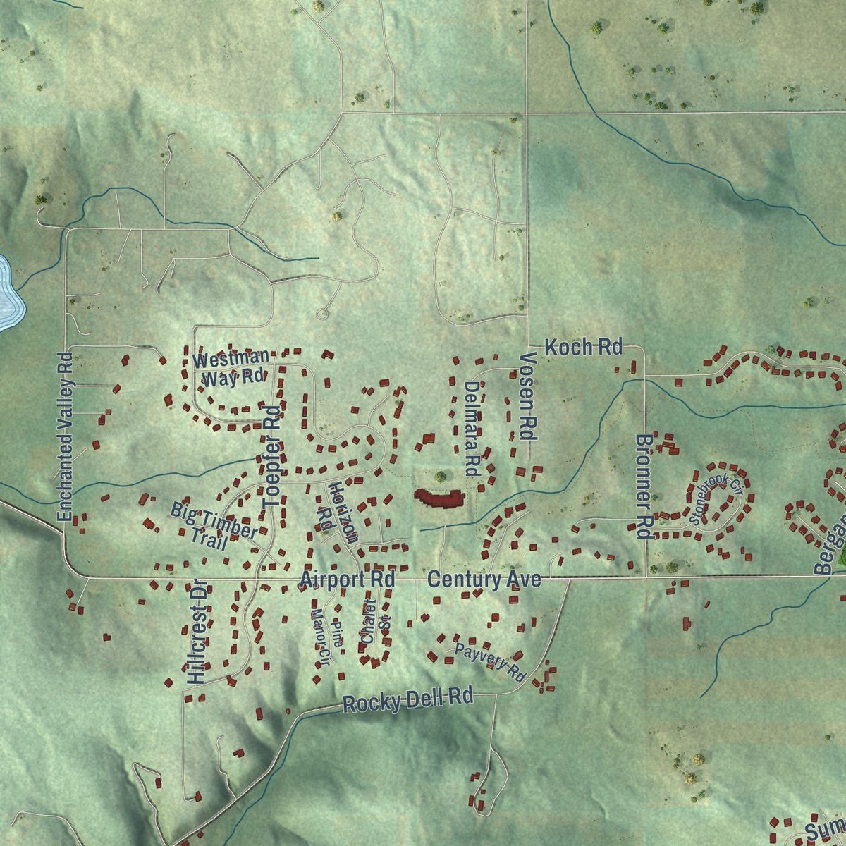Second close-up of the map of the Town of Middleton, Wisconsin print showing more streets and buildings
