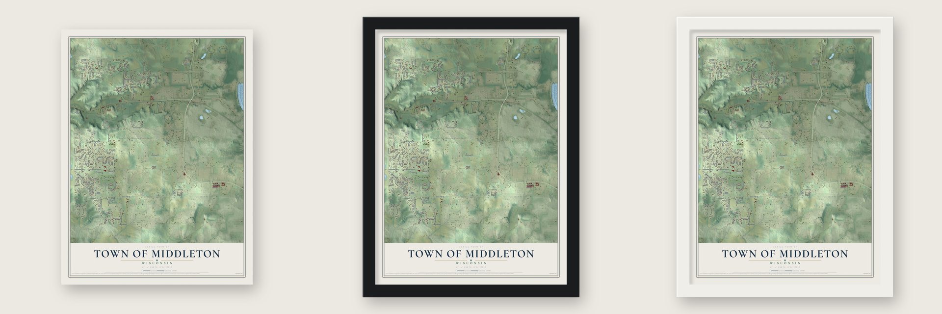 Town of Middleton, Wisconsin map unframed, in a black wood frame and in a white wood frame