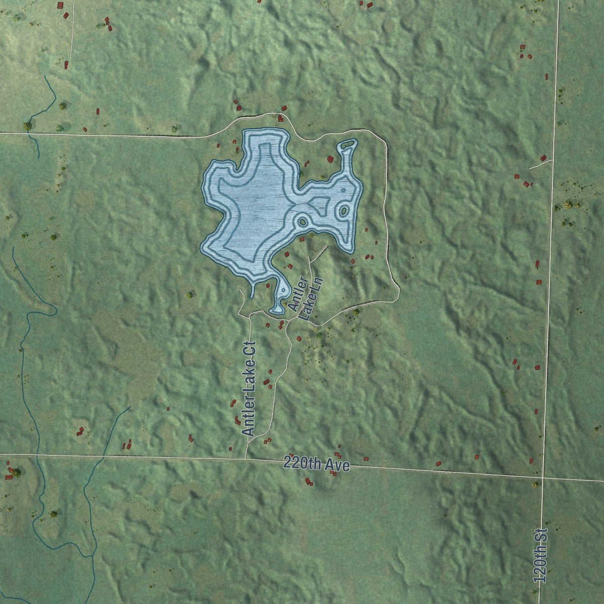 Second close-up of the map of the Town of Milltown, Wisconsin print showing more streets and buildings