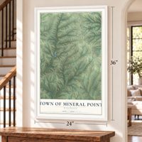 Town of Mineral Point, Wisconsin map, 24 x 36 inch print in a white frame by a staircase