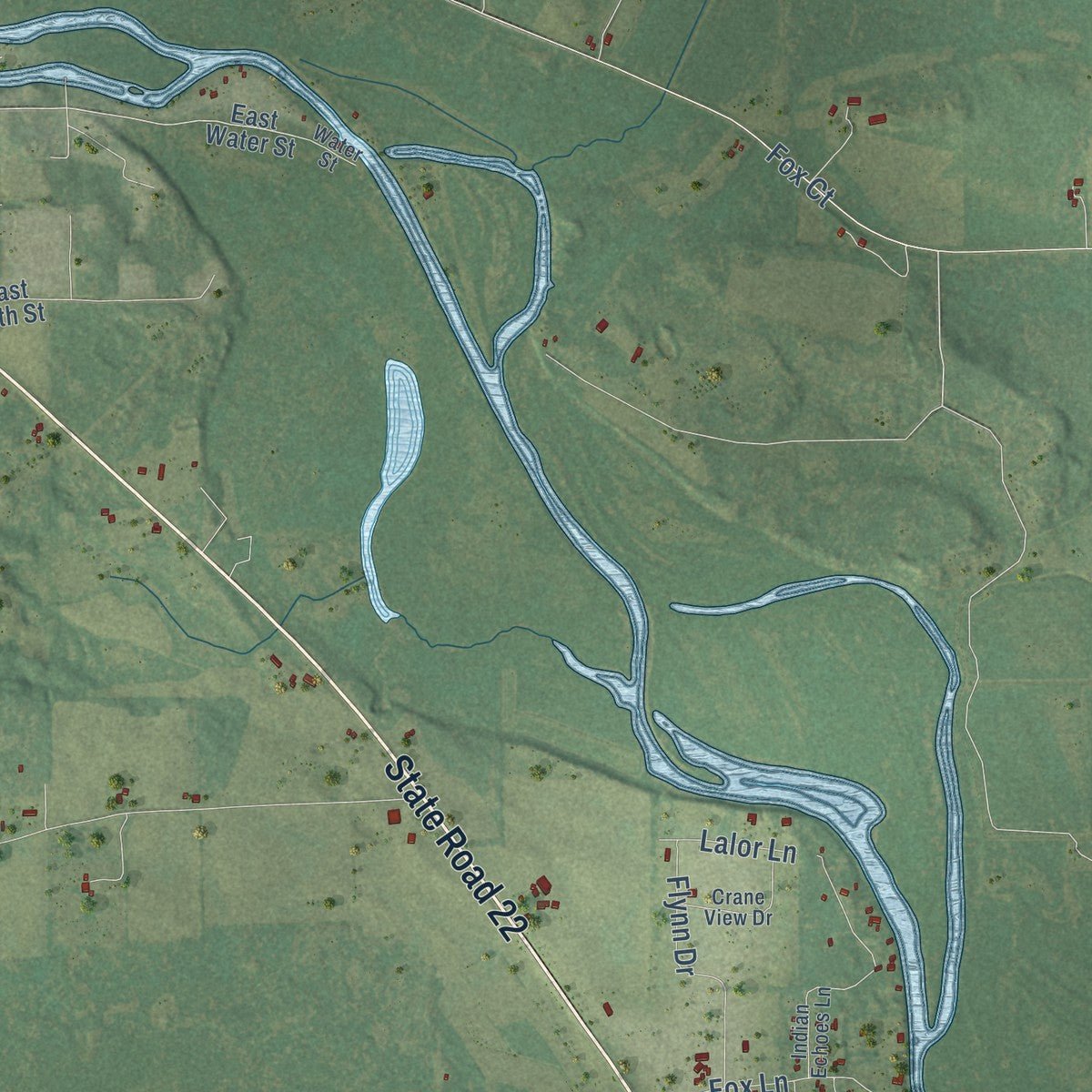 Second close-up of the map of the Town of Montello, Wisconsin print showing more streets and buildings