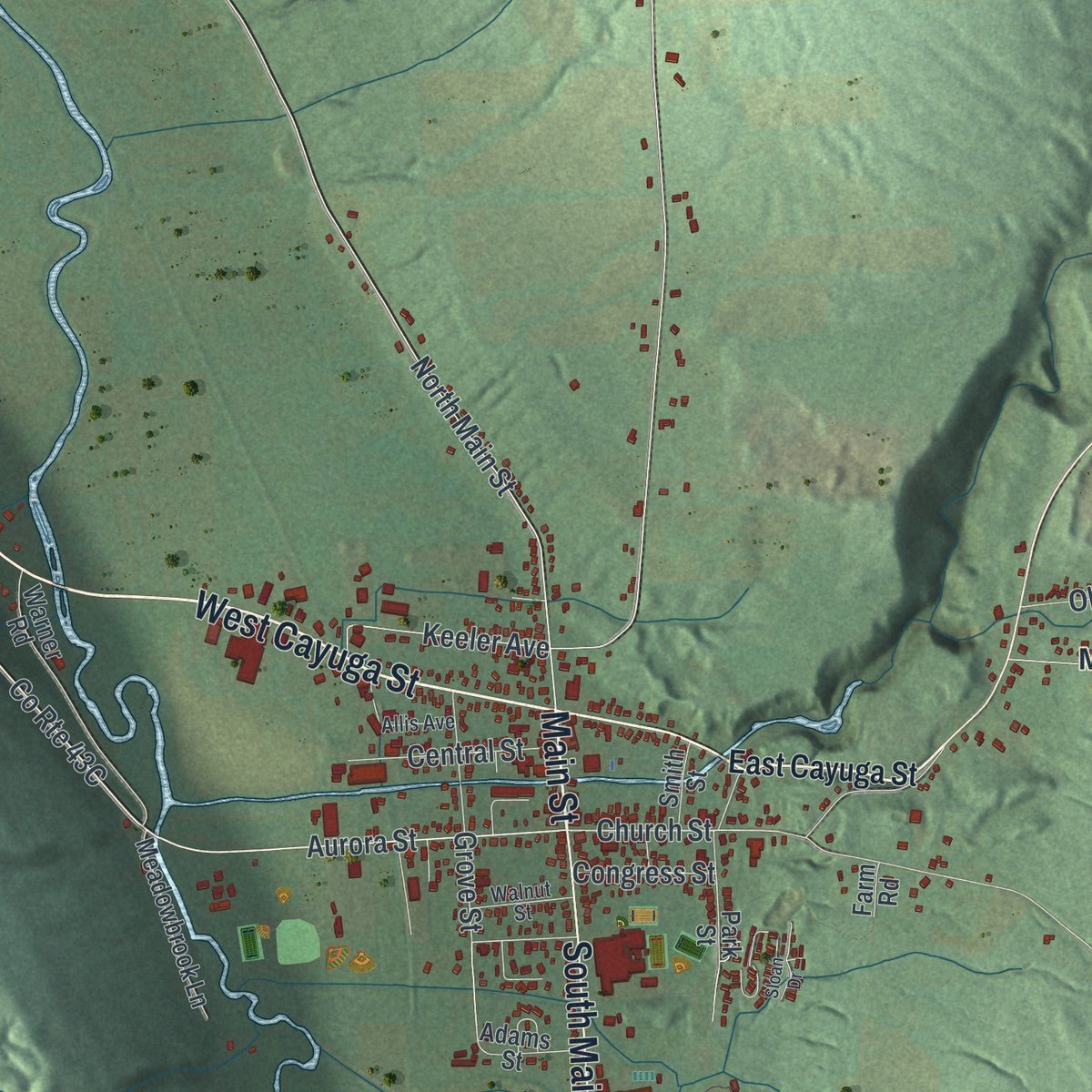 Second close-up of the map of the Town of Moravia, New York print showing more streets and buildings
