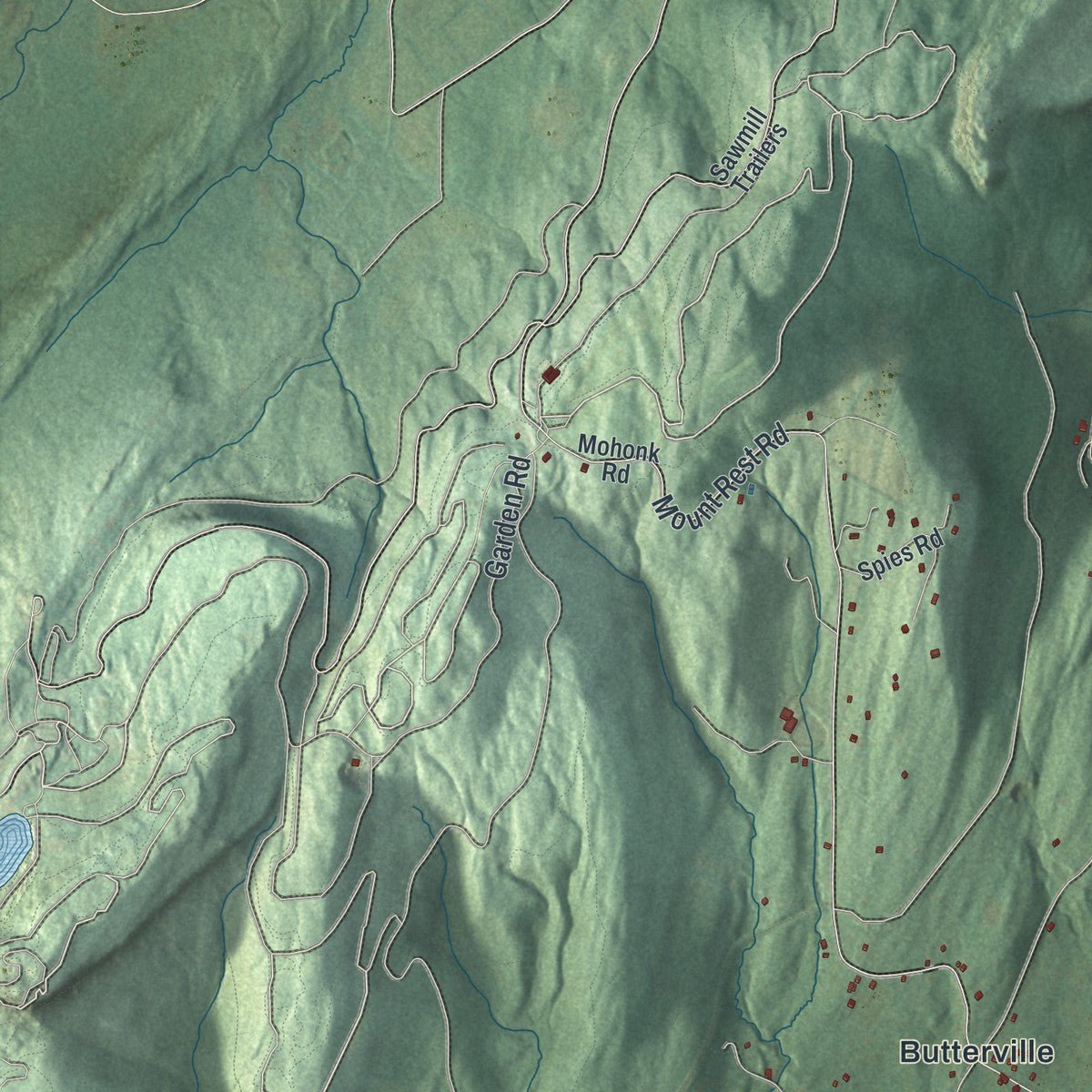 Second close-up of the map of the Town of New Paltz, New York print showing more streets and buildings