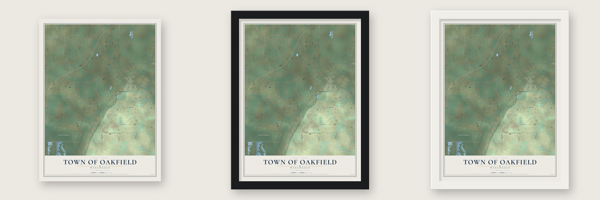 Town of Oakfield, Wisconsin map unframed, in a black wood frame and in a white wood frame
