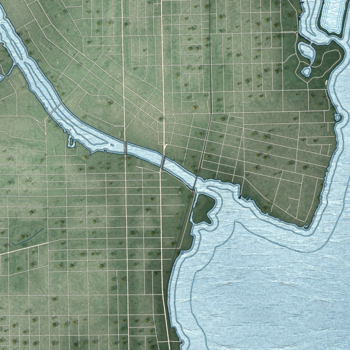 Second close-up of the map of the Town of Oshkosh, Wisconsin print showing more streets and buildings