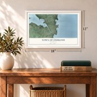 Town of Oshkosh, Wisconsin map, 12 x 18 inch print in a white frame in an entryway