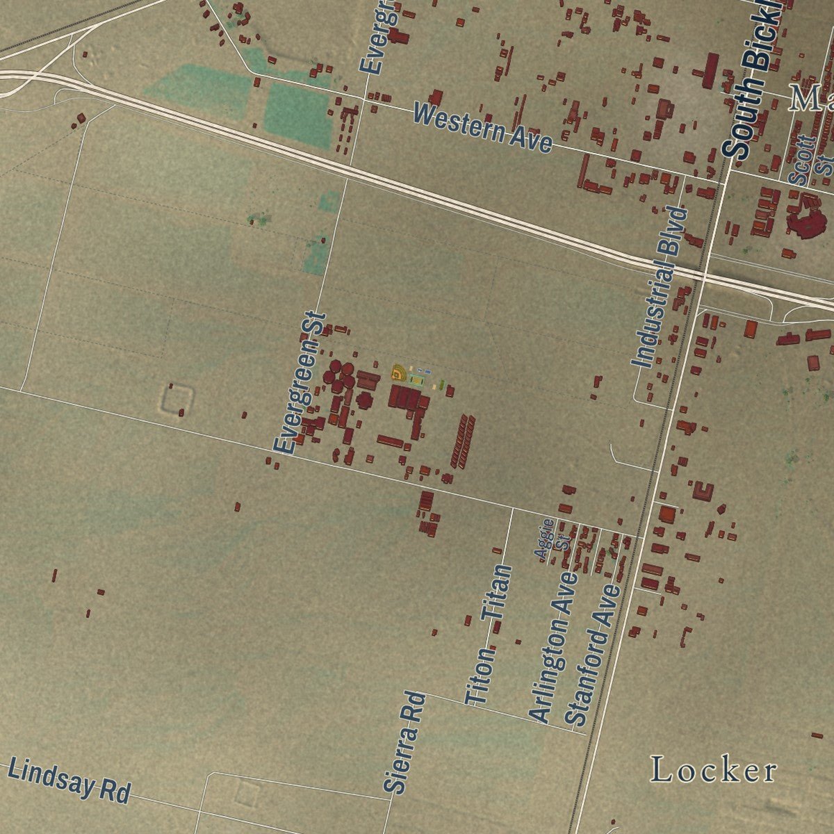 Second close-up of the map of the Town of Pecos, Texas print showing more streets and buildings