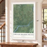 Town of Prairie du Sac, Wisconsin map, 24 x 36 inch print in a white frame by a staircase