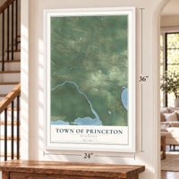 Town of Princeton, Wisconsin map, 24 x 36 inch print in a white frame by a staircase