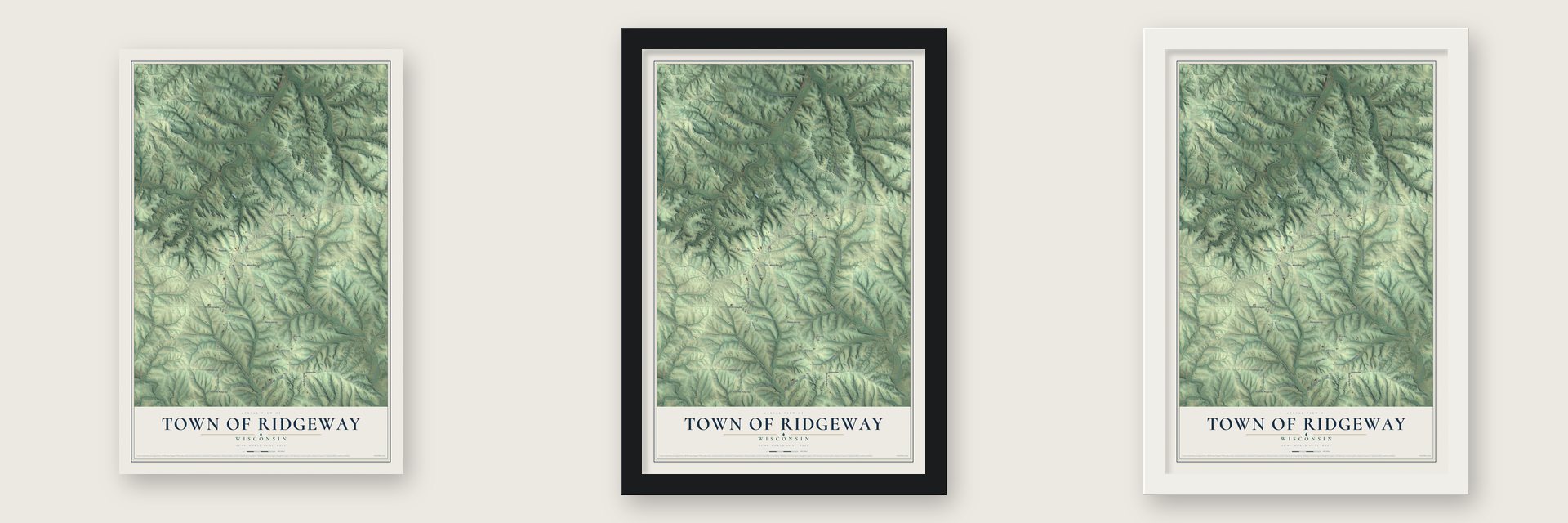 Town of Ridgeway, Wisconsin map unframed, in a black wood frame and in a white wood frame