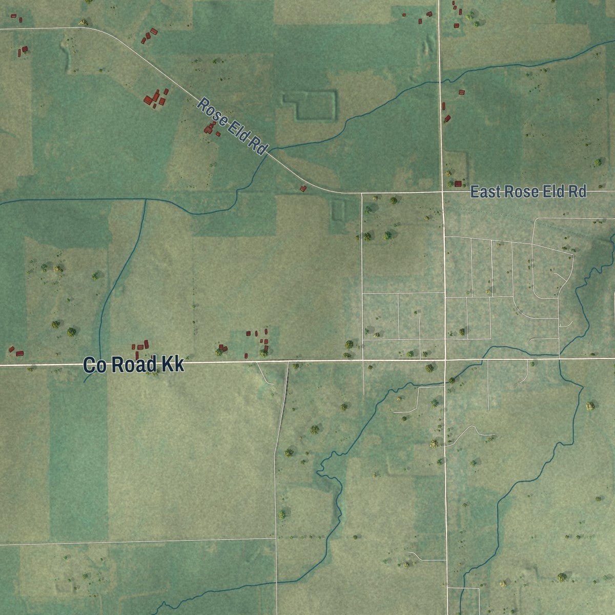 Second close-up of the map of the Town of Rosendale, Wisconsin print showing more streets and buildings