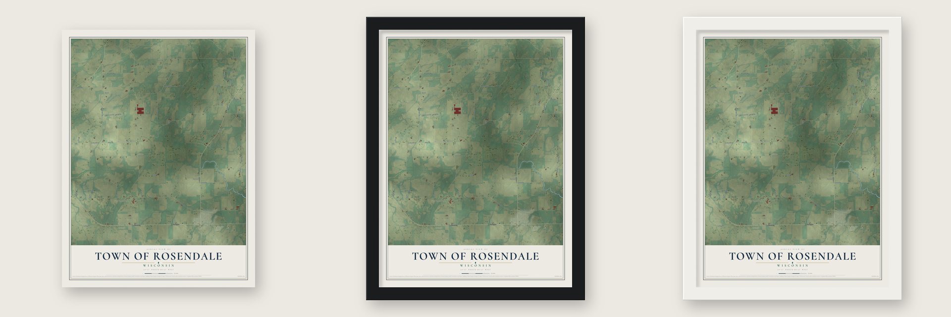 Town of Rosendale, Wisconsin map unframed, in a black wood frame and in a white wood frame