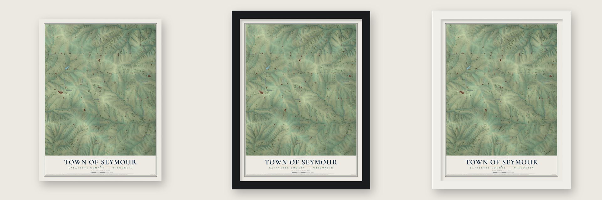 Town of Seymour, Lafayette County, Wisconsin map unframed, in a black wood frame and in a white wood frame