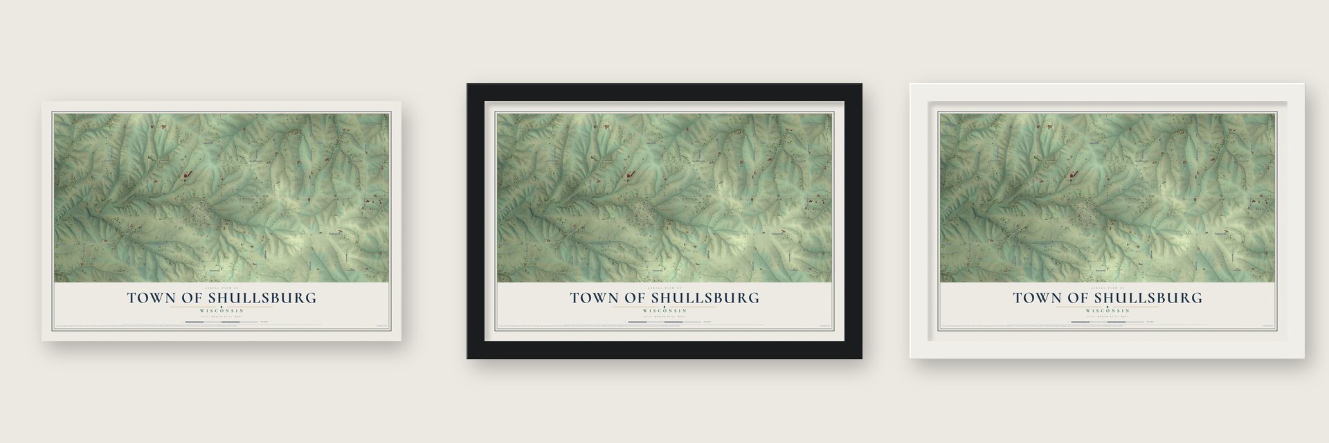Town of Shullsburg, Wisconsin map unframed, in a black wood frame and in a white wood frame