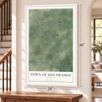 Town of Sun Prairie, Wisconsin map, 24 x 36 inch print in a white frame by a staircase