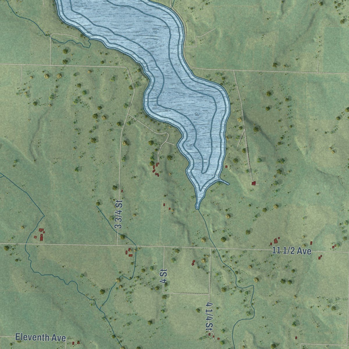 Second close-up of the map of the Town of Turtle Lake, Wisconsin print showing more streets and buildings
